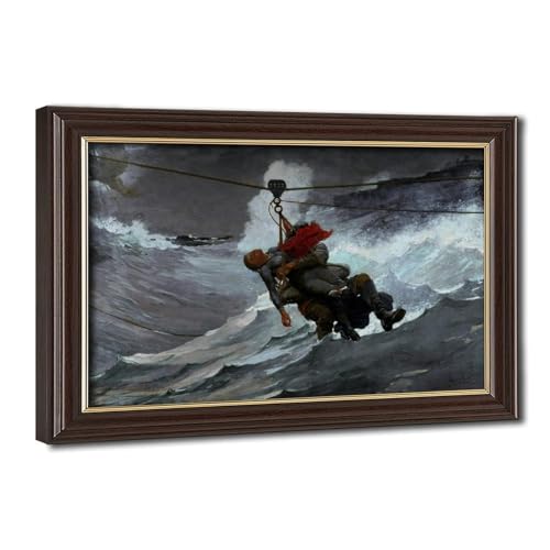 Impression sur toile premium The Life Line Winslow Homer avec cadre suspendu