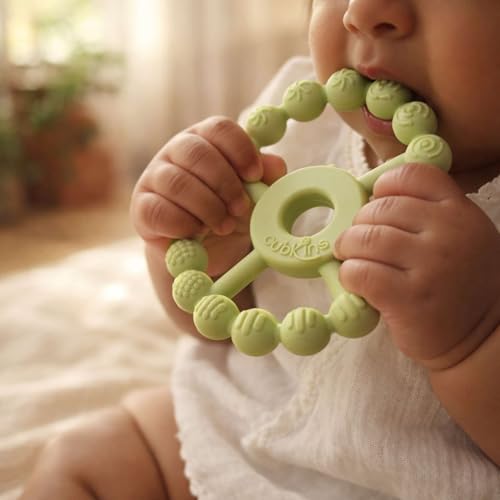 Image of Cubkins Silicone Ring Teether for Babies 3-12 Months | BIS Certified, BPA Free, Food Grade | Teething Ring for Soothing Gums | Zero Plastic | Easy Grip Baby Teething Toy (Lime)