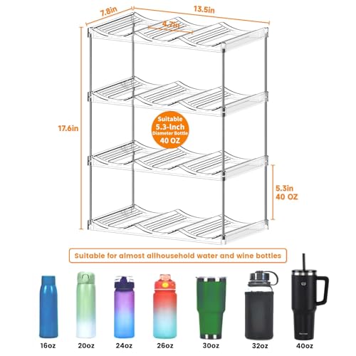 Tazweeq Stackable Water Bottle Organizer, Sturdy Structure, 4 Tier, Quick Installation, for Kitchen Cabinets Counter Pantry