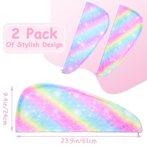 Basumee Toalha de cabelo para crianças, pacote com 2 toalhas de cabelo de microfibra sereia toalha d