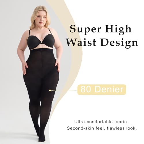 Image of Women's Plus Size Tights High Waist Sheer Semi Opaque Ultra-Soft Pantyhose XL, 2XL, 3XL, 4XL