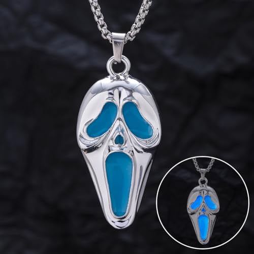 Merchandise Punk Style Cool Mens Women Stainless Steel Skeleton Halloween Skull Coffin Luminescence Pendant Necklace (Color : Green,Blue,Steel,Size : 1.77in)2