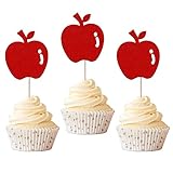 Rsstarxi 24 Pack Glitter Apple Cupcake Toppers Christmas Apple Cupcake Picks for Fruit Theme Baby Shower Kids Birthday Christmas Eve Party Cake Decorations Supplies