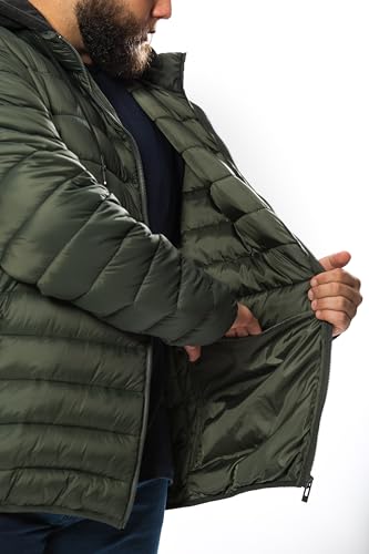Image of CRK Men's Plus Size Puffer Jacket - Lightweight Hooded Insulated Winter Coat, Windproof, Zipper Down Jacket, Warm & Durable