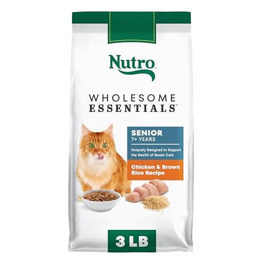 NUTRO WHOLESOME ESSENTIALS Senior Indoor Natural Dry Cat Food for Healthy Weight Farm-Raised Chicken & Brown Rice Recipe, 3 lb. Bag
