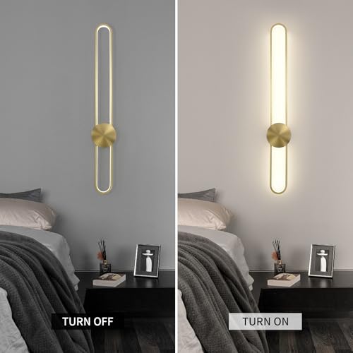 Image of JAYMP Modern Wall Sconce 4000K Dimmable LED Wall Light Fixture, Hardwired Wall Lamp for Living Room, Dining Room, Bedroom, Hallway, Lobby, Entryway, 1 Pack (Brushed Gold, H110cm /43.3inch)