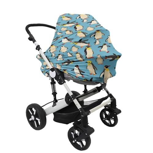 Image of Binienty Funny Penguin Pattern Nursing and Stroller Cover for Sun Protection, Baby Girls Boys Stretchy Multi-Use Breastfeeding Scarf for Moms, Newborn Essentials