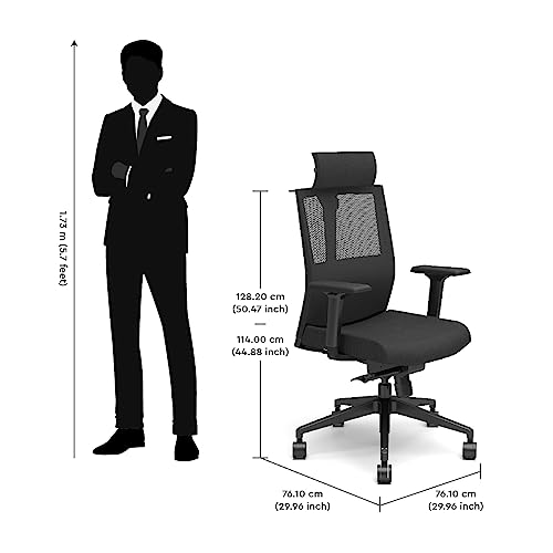 Image of Interio by Godrej Cross Half Mesh High Back Ergonomic Office Chair for Work from Home /Study, 1 Year Warranty, Height Adjustable Chair with Adjustable Armrest, Nylon Base (Black Ink)