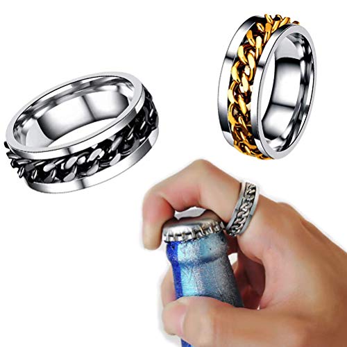 2 Pcs Beer Bottle Openers, Steel Bottle Opener Rings Fashion Couple Rings Stainless Steel Rotatable Bottle Opener Party Versatile Beer Bottle Openers