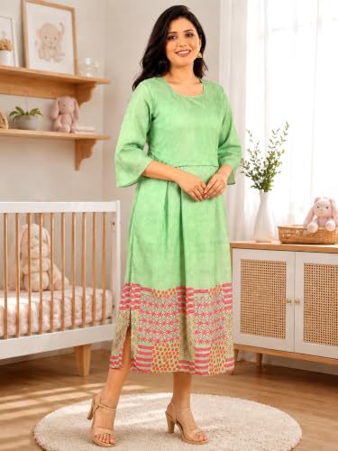 Image of RITIJYA Zipless Feeding Kurta Dress for Women | Maternity Nursing Kurti, No-Zip Easy Access | Extra Pleats Pre to Post Pregnancy | Quick-Dry Fabric | S-4XL
