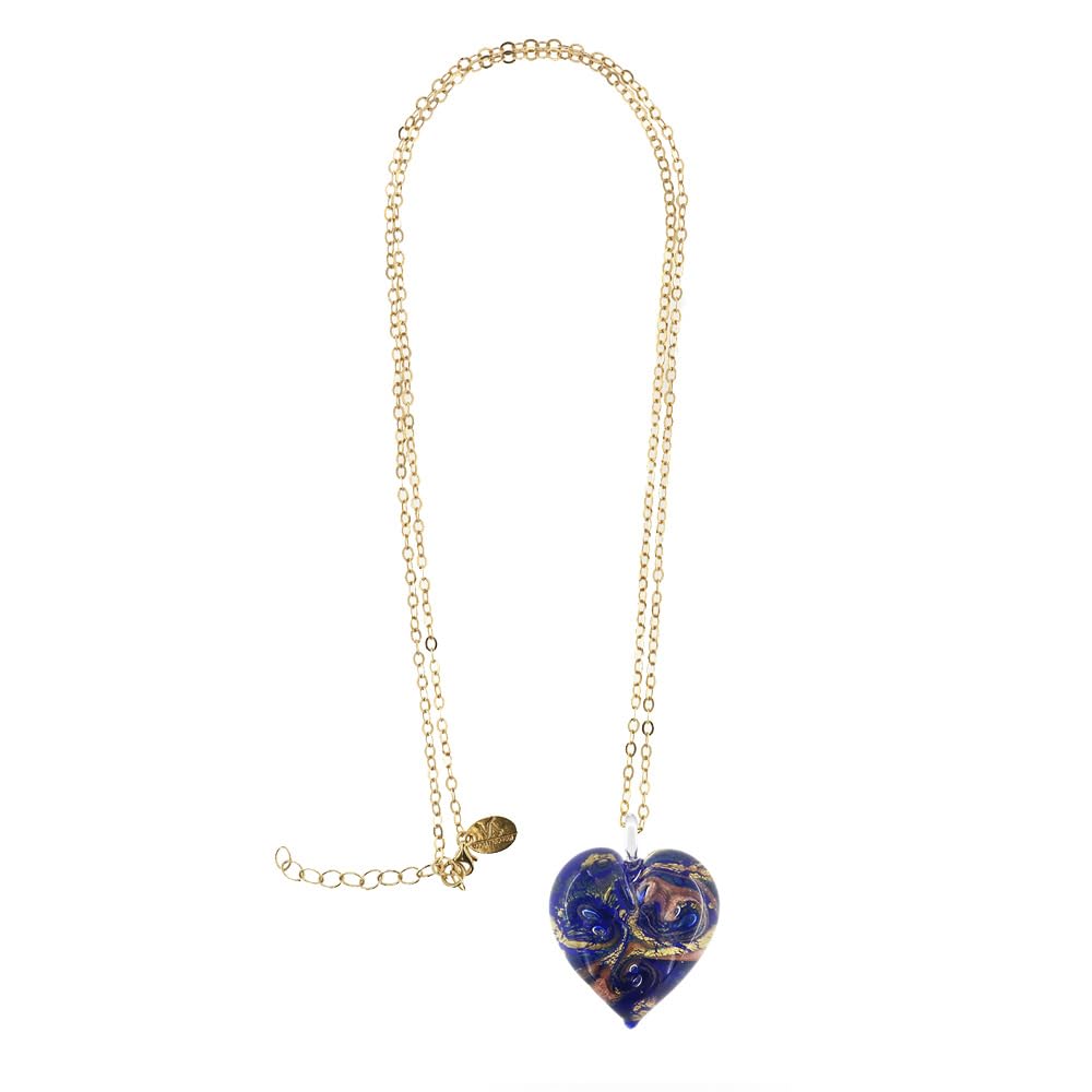 Venetiaurum - Long Collier avec Pendentif Coeur en Verre de Murano Original et Argent 925 - Bijou Certifié Made In Italy