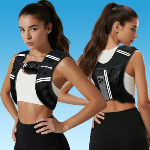 PICKPEAK Weighted Vest for Woman Man 5lb/6lb/8lb/12lb/15lb/20lb/25lb/30lb Weighted Vest for Walking, Strength Training Weight Vest with Adjustable Buckle Detachable Phone Pouch for Running Workout