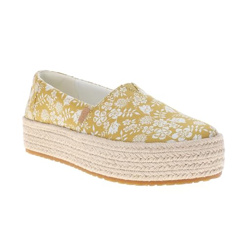 Image of TOMS Women's Valencia Platform Espadrille, Textile Upper, Ortholite Insole, Golden Honey Edenham Shadow Print, 7.5