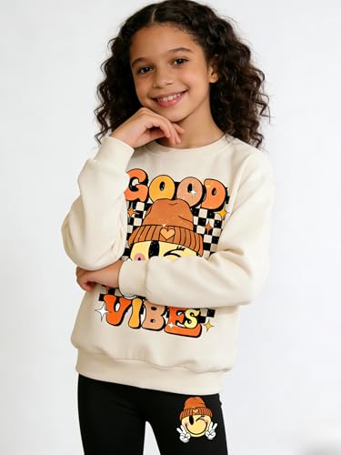 Image of Tween Girl Clothes Cartoon Sweatshirt Elastic Waist Sweatpants 2PCs Girls' Fall Clothing Sets
