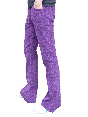 Mens Paisley Purple Corduroy Bell Bottoms Flares Mod Hippie Pants2