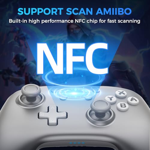 Image of IINE Wireless Pro Controller with Charging Dock, PC Controller with Macro /Turbo /Rumble /NFC /Motion Sensor Function, Multi-Platform Gamepad Compatible with Switch /PC /Steam /Phone /Tablet (Bright Silver)