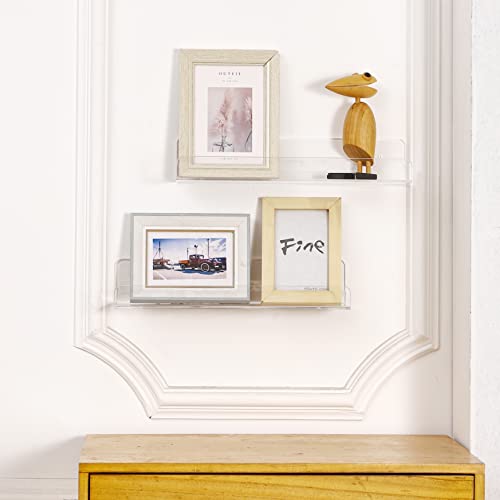 Cy Craft Acrylic Floating Bookshelf 15 Inch,Clear Invisible Wall Bookshelves Ledge Book Shelf And Small Toy Display Shelf Wall Mounted,5Mm Thick,2 Pcs #TOP1