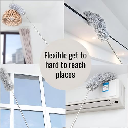 Image of Zureni Fan Cleaner Brush Microfiber Foldable Duster Cleaning Mop with Long Rod for Car Home Office Fan Ceiling Flexible Feather Dusting (Pack of 1, Multicolour)