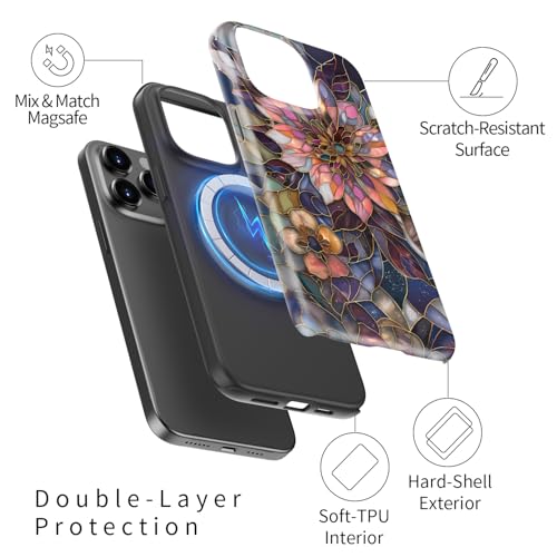 Image of Goodon for iPhone 14 Pro Max Case Cute - Wireless Charging Compatible - Dual-Layer Hard Shell + Silicone Cover - Protective Phone Case with Trendy Designs for Women - Blooming Purple Flower