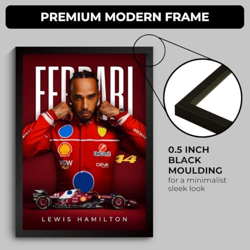 Image of Lewis Hamilton Ferrari Poster | Framed Ferrari F1 Car A4 Sized (31 x 23 cm) | Lewis Hamilton F1 Poster | Ferrari Car Posters for Wall, Gift for Boys, Formula 1 Frames | Formula 1 Frame (F 009)