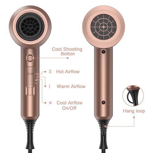 Image of slopehill Professional Ionic Hair Dryer, Mocha Mousse | 1800W Fast Drying, Low Noise, 2 Concentrator Nozzles, 1 Diffuser Attachment, Home Salon Travel