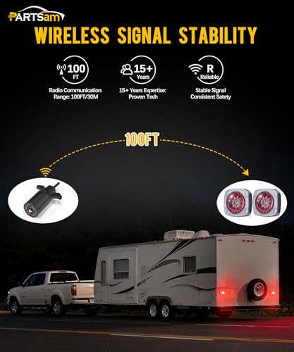 Image of Partsam LED Wireless Trailer Lights Kit, Magnetic Tow Tail Lights Stop Brake Turn Running Reverse Light with License Plate Light USB Cable Charges for Trailers, Trucks, Boat, RV 12-24V