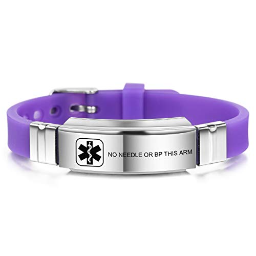 Mowom Medical 2020002-05-04 Bracelet Custom Engraved Silicone Adjustable Sport Id Identification Alert Stainless Steel cover