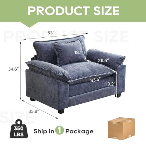 Image of Oprisen Modular Sectional Sofa, Comfy Cloud Couch Sectional Sofa, Chenille Sofa Sleeper Deep Seat Sofa with Throw Pillows for Living Room (Blue, 53 inch- Single Seat)