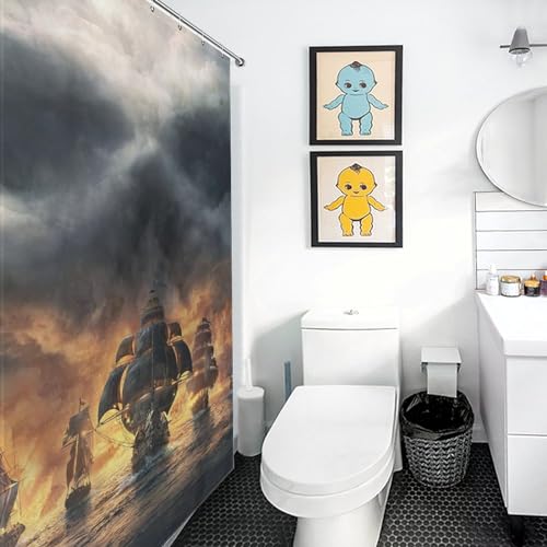 Rideau de douche pirate crâne imperméable en polyester lavable 183x183cm