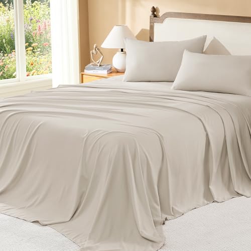 Image of Litanika Oversized Queen Size Comforter Set with Sheets Oatmeal - 7 Pieces Bed in a Bag Oversized King Boho Tufted Complete Bedding Sets with Comforter, Sheets, Pillowcases & Shams