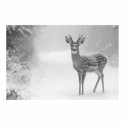 Impression toile cerf tacheté déco murale salon moderne poster animaux forêt hiver
