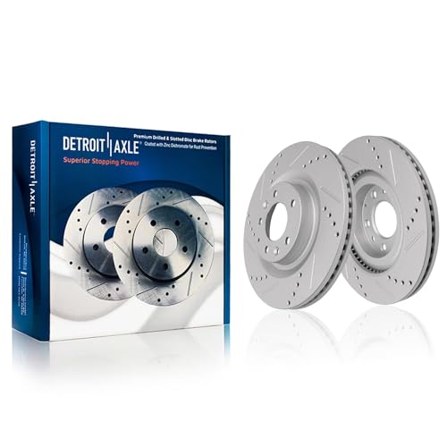 Image of Detroit Axle - 8pc Drilled and Slotted Brake Kit for 2016-2022 Mazda CX-9 | Disc Brake Rotors Ceramic Brake Pads 2017 2018 2019 2020 2021 Replacement 12.60 inch inch Front and 12.80 inch inch Rear Rotor