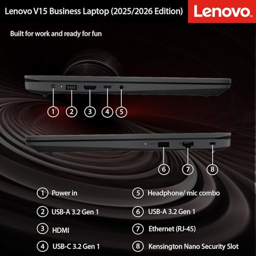 Image of Lenovo New V-Series Business Laptop with MS 365 for Web, Intel Powerful Processor, 16GB DDR5, 256GB PCIE, 15.6 inch FHD Anti-Glare Display, Fast Charging Speed, 14.5-Hour Battery Life, Windows 11 Pro