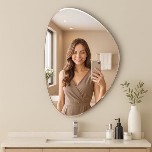Image of Frameless Pebble Mirror for Wall 18 X 24 Inch /Beveled Glass with Smooth Edges /Mirror for Bathroom /Bedroom /Living Room /Entryway /Dressing Room /Unframed Decorative Mirror | BVM1824A5
