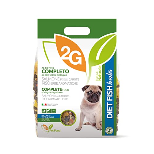 2G Pet Food Diet Fish Herbs Cibo Monoproteico per Cani con Crocchette di solo Salmone ed erbe aromatiche Funzionale, digeribile e naturale Formato 2kg Per tutte le razze ed età Made in Italy