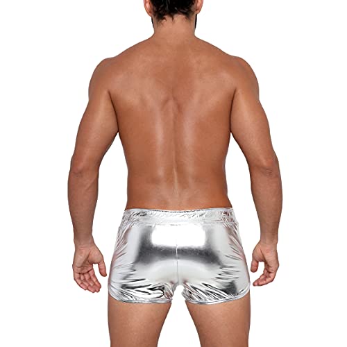 Gary Majdell Sport Men's Liquid Metallic Active Quick Dry Shorts With Pockets For Gym Or Club Wear (Liquid Silver, X-Large) #TOP3