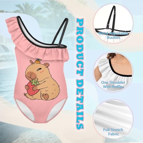 Image of Girls One Piece Swimsuit Ruffled Halter Bathing Suit with Adjustable Strap Beach Sport Swimwear for 3-14 Years