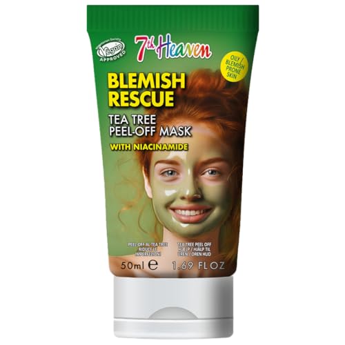 7th Heaven Tea Tree Peel Off Face Mask with Niacinamide - 50ml Multi-Use Tube - Blemish Rescue - Oily and Blemish Prone Skin