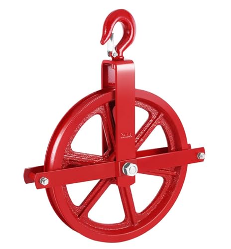 YJINGRUI 300 mm Gusseisen Umlenkrolle, Baurolle mit 450 kg Traglast, Heberolle mit Haken und Kugellager, für Gerüste und Bau Hebetechnik