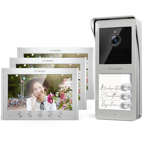 TMEZON Videocitofono 2 Fili Trifamiliare Citofoni con 3 Monitor TFT