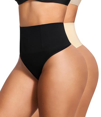 Eleady Thong Shapewear Tummy Control - 2 Piece Mid-Waist Compression Underwear Women Seamless Butt Lifting Panties