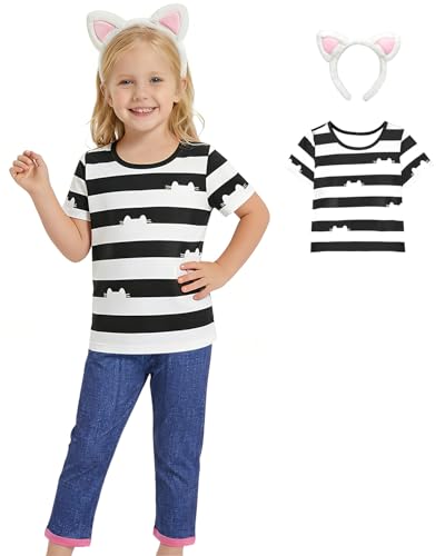 Conjunto camiseta rayas y diadema gato para niña 3-8 años