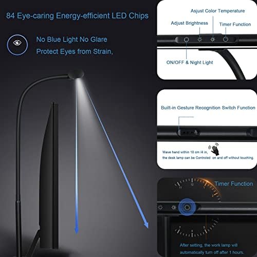 EYOCEAN Desk Lamp, Gesture Sensing Desk Light for Home Office, Eye-Caring Monitor LED Desk Lamp, Adjustable Brightness & Color Temperature, 12W Brightest Desk Lamp with Clamp for Screen/Home/Working