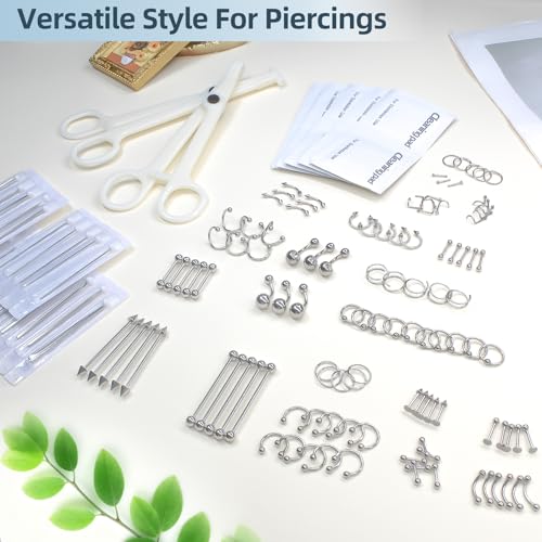 153Pcs Piercing Kit: 12G, 14G, 16G, 20G Needles & 316L Stainless Steel Jewelry for Nose, Belly, Lip, Ear & More