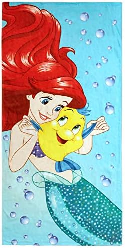Jay Franco Disney The Little Mermaid Princess Kids Bath/Pool/Beach Towel - Featuring Ariel and Flounder - Super Soft & Absorbent Fade Resistant Cotton Towel, Measures 28 inch x 58 inch