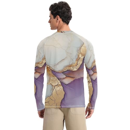 Marble White Purple Men's Swim Shirts UPF 50+ Elastic Round Neck Long Sleeve UV Sun Protection Running2