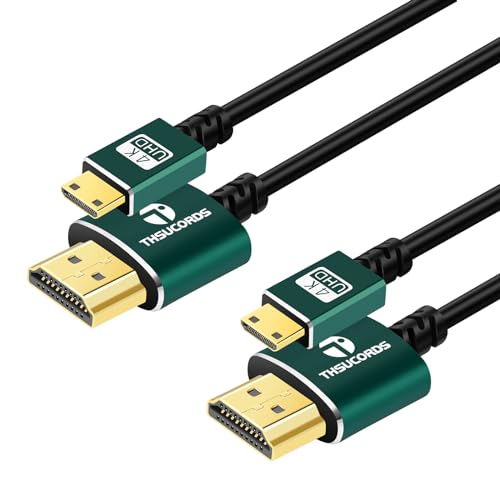 Thsucords Cable Mini HDMI a HDMI Ultra Fino 1M 2 Unidades, Flexible y Delgado Cable HDMI Mini soporta 3D 4K@60Hz 18gbps/1080p Para Nikon/Canon/Cámaras/Computadoras Portátiles/Tableta
