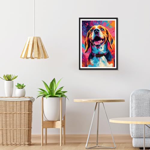 Image of HEIBAGO Colorful Dog Diamond Art Kits for Adults, Animal Diamond Painting Kits for Adults Beginners, 5D Full Drill Round Diamond Art Painting, DIY Diamond Dots for Adult for Home Wall Decor 12 x 16 In