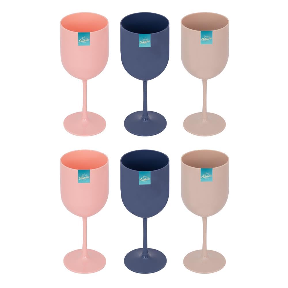 YöL Set of 6 Plastic Wine Goblets Cups Summer Juice Cocktails Picnic Dining Blue Beige Pink