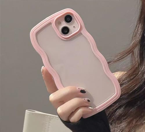 Image of COVERLY for iPhone 12 Pro Case Transparent Curly Wave TPU Cover,Cute Crystal Clear Curve Edge Slim Fit Stylish, Korean,Translucent Pretty Bumper Aesthetic Cover for Apple iPhone 12 Pro (Barbie Pink)